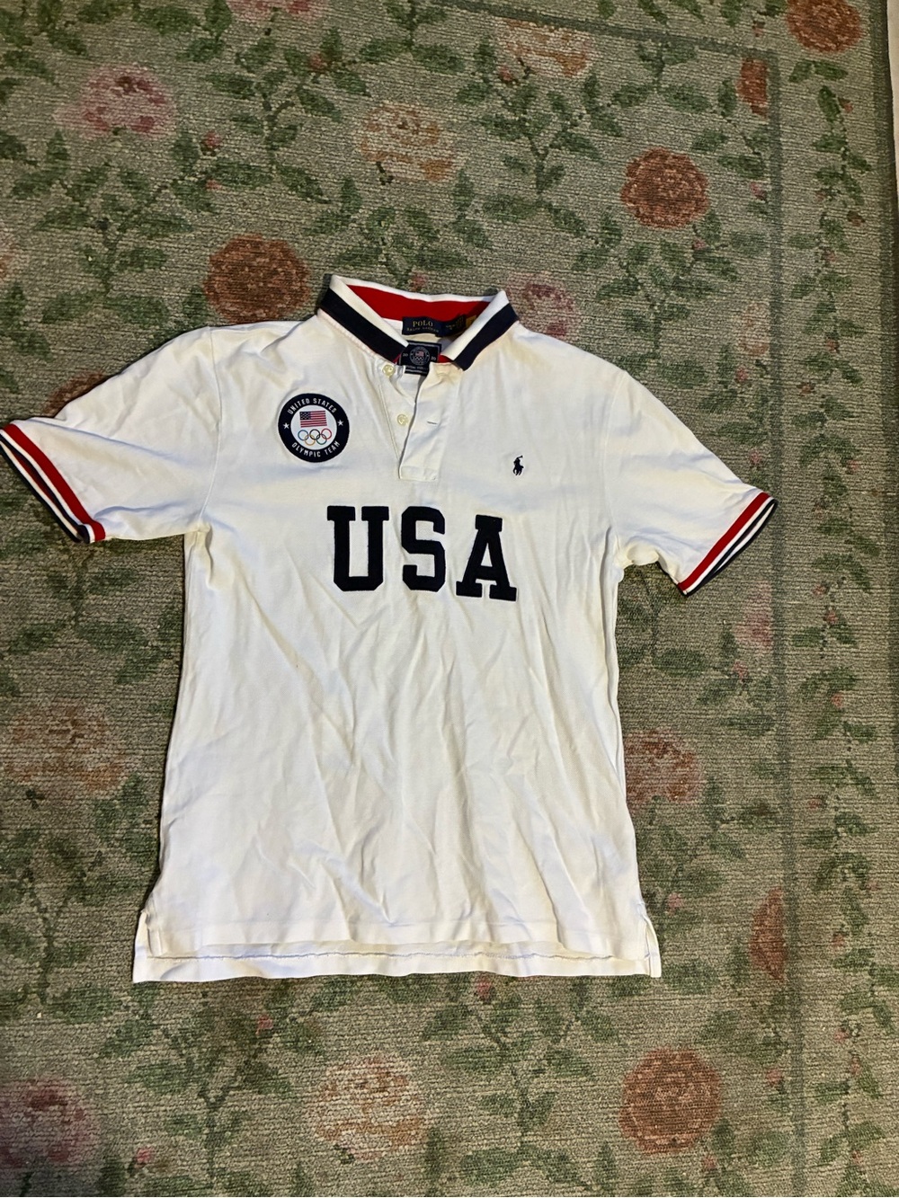 Polo by Ralph Lauren White USA Short-Sleeve Polo with Navy & Red Trim ❤️🤍💙